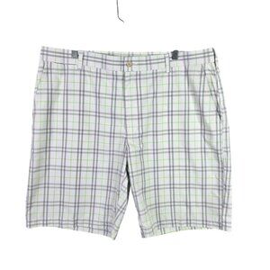 Mens Ben Hogan White Green Gray Plaid Golf Shorts Polyester 11" Inseam Size 40